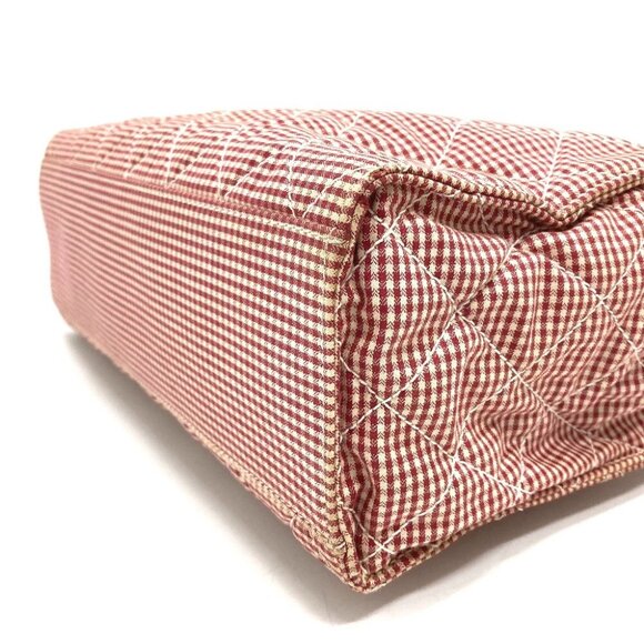 CHANEL CC Matelasse Gingham Check Tote Bag Shoulder Bag Canvas Red x White - Picture 11 of 12